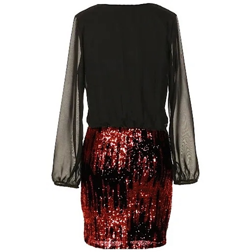 βTIS THE SEASON #41 Sparkling Red Sequin Long Sleeve Party Dress S M L - Picture 2 of 5